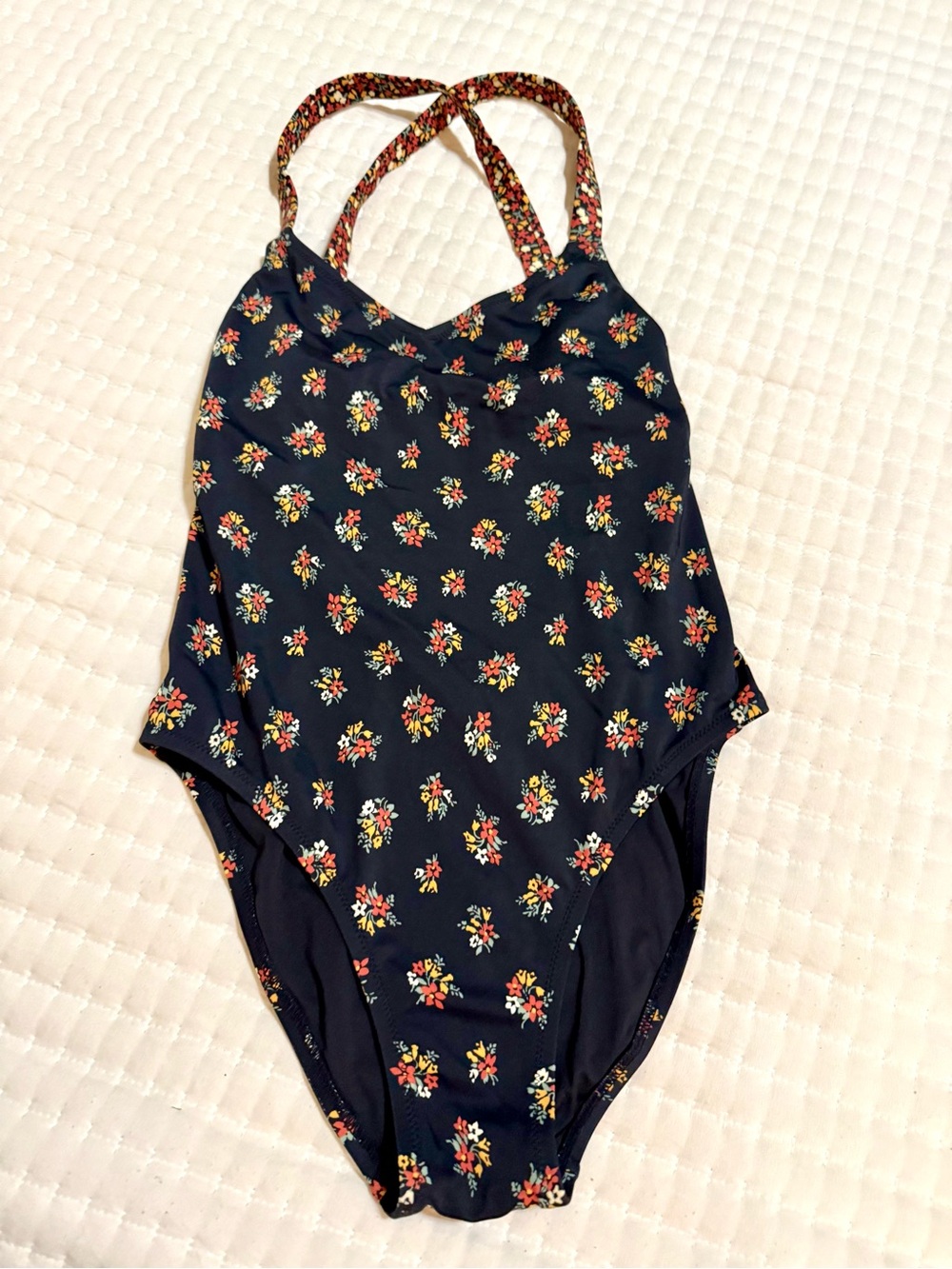 Navy Floral One-Piece Swimsuit with Crossback Straps